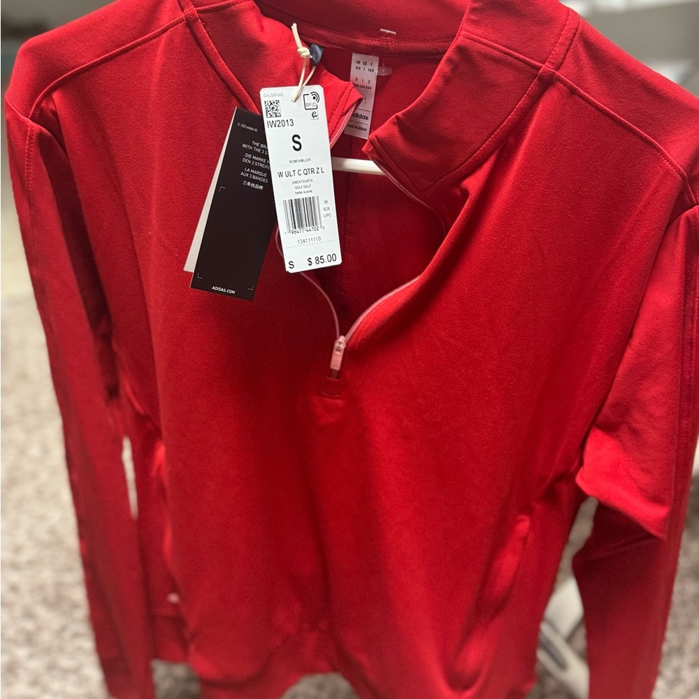 NWT Adidas Red Women’s SZ SM Quarter-Zip Pullover with Pockets